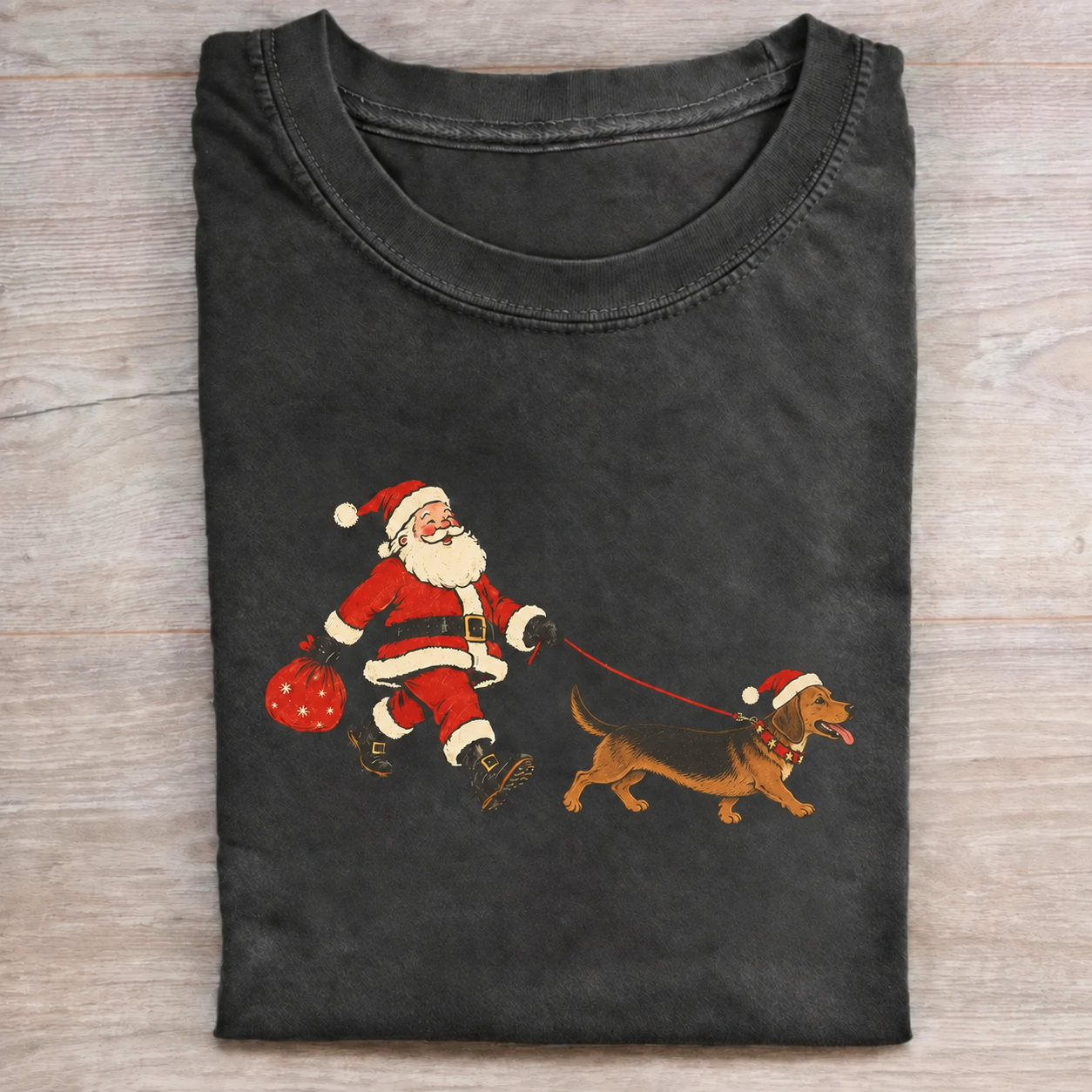 Funny Santa Walking Dachshund Christmas T-Shirt