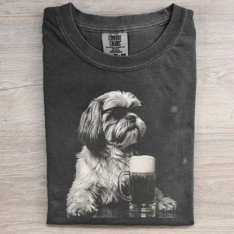 Funny Shih Tzu Drinking Beer T-shirt