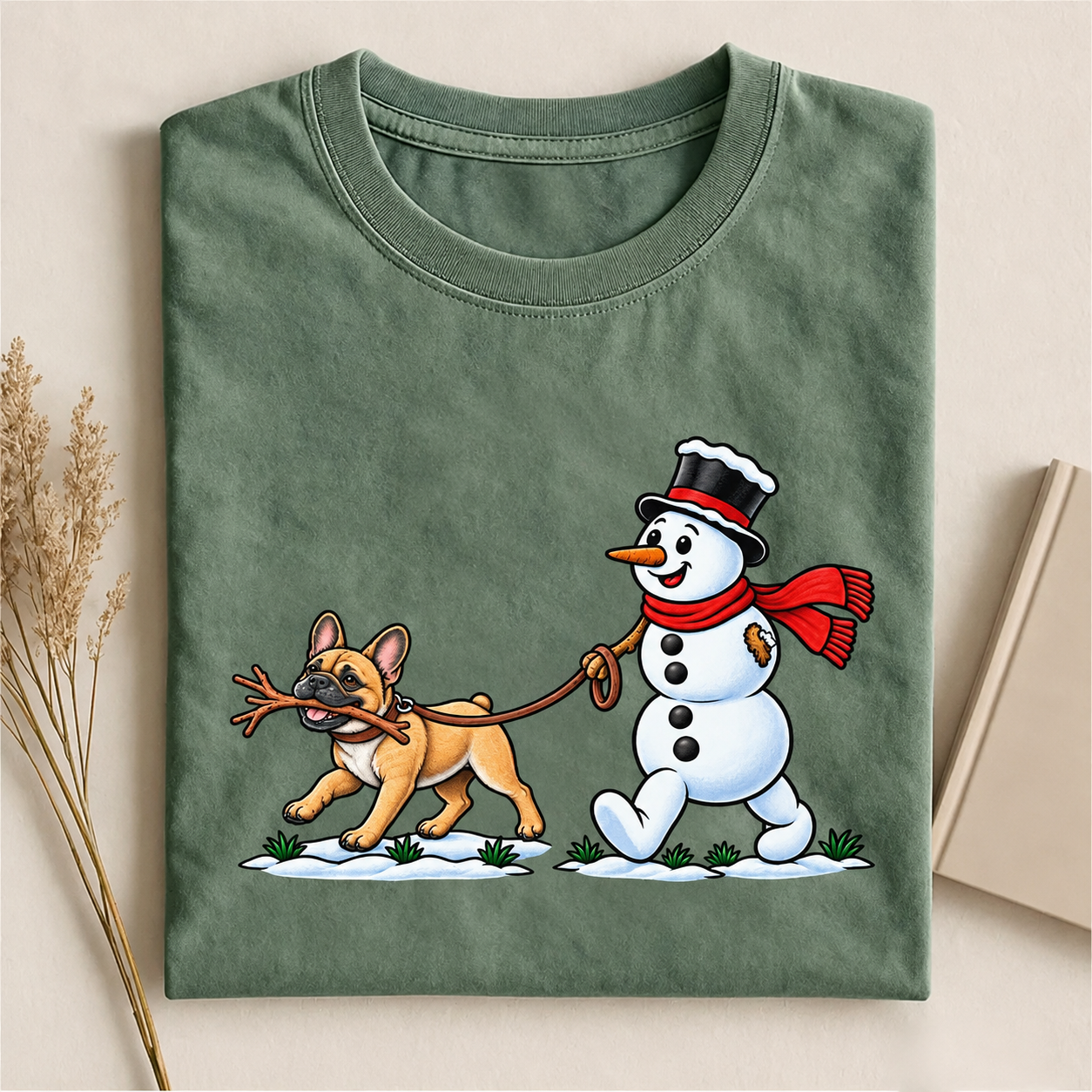 Funny Snowman With French Bulldog T-shirt