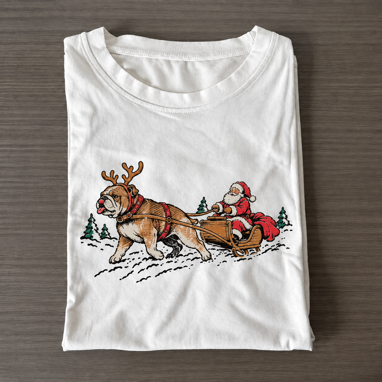 Funny Santa Walking English Bulldog Christmas T-Shirt