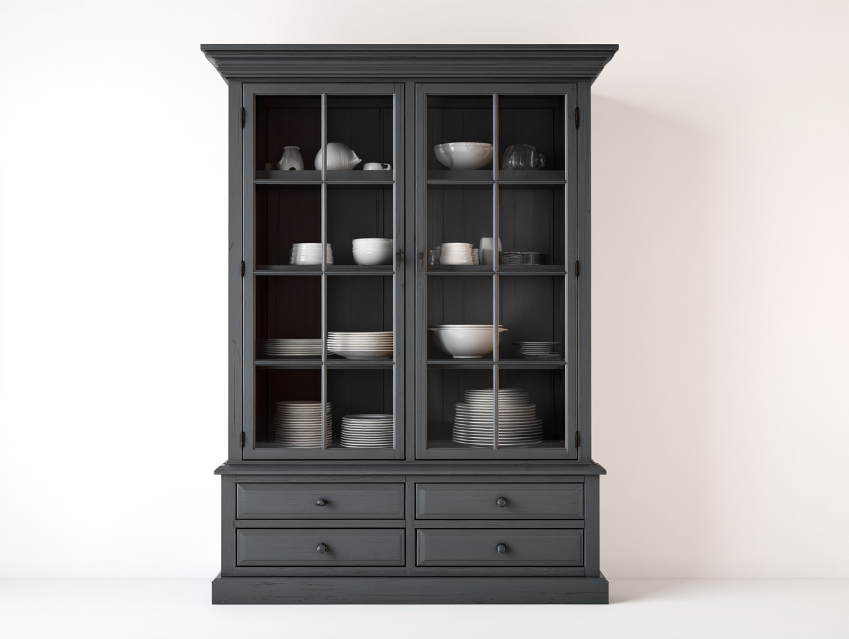 Vitrinas madera y vidrio 120x45x200 cm - gris oscuro - diseño clásico apta para salón-Sofagetio