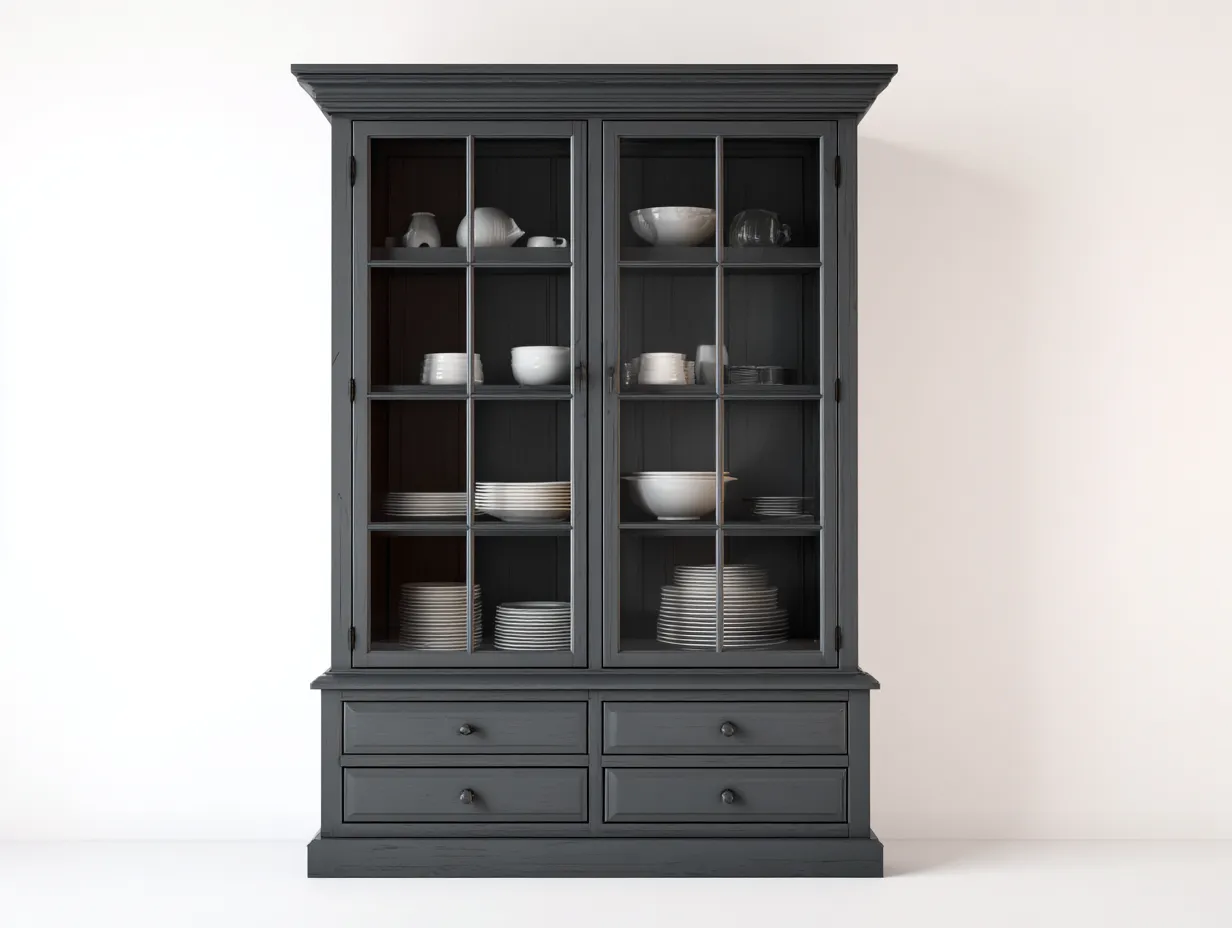 Vitrinas madera y vidrio 120x45x200 cm - gris oscuro - diseño clásico apta para salón-Sofagetio