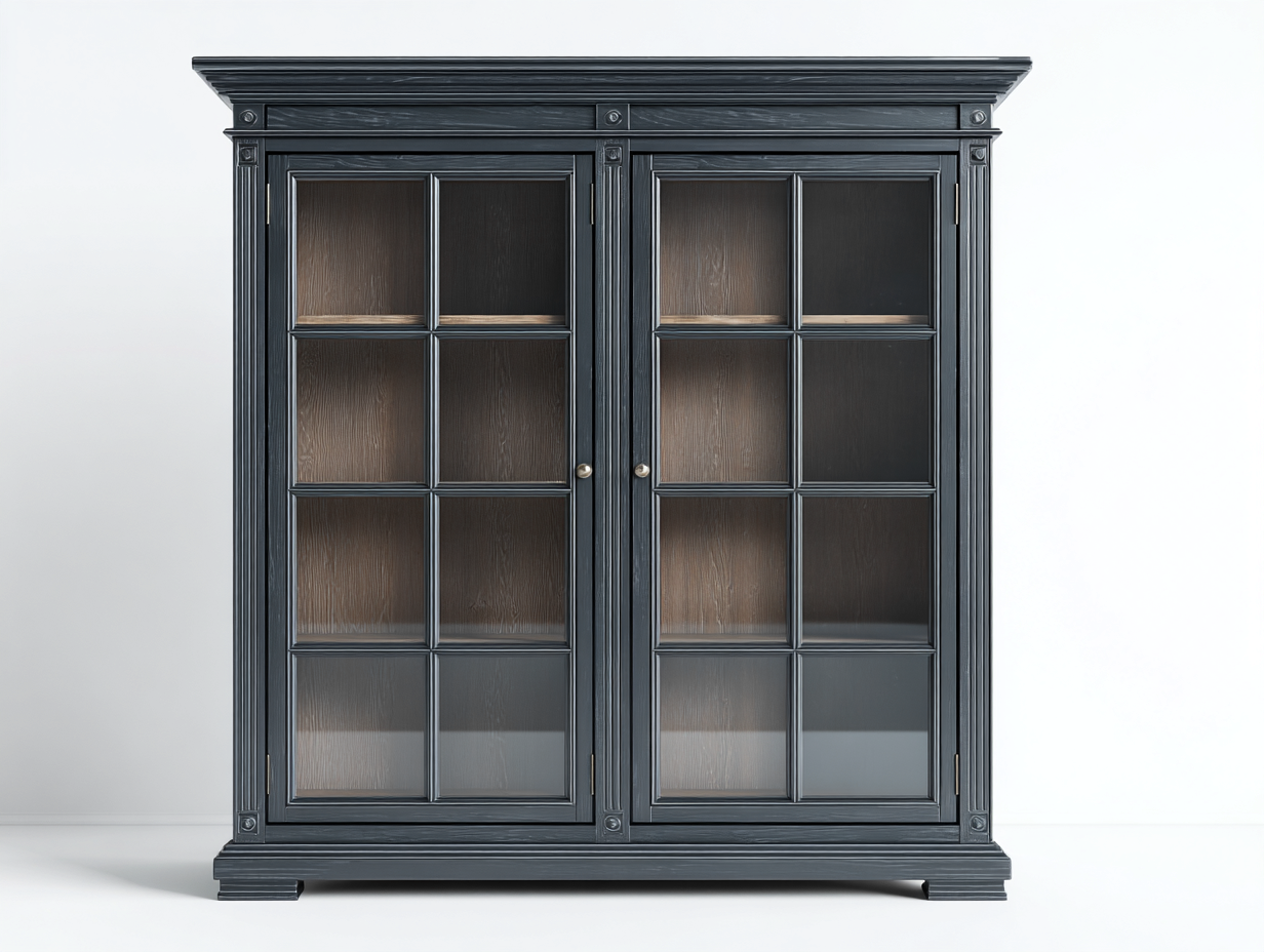 Vitrinas madera y vidrio 120x40x120 cm - gris oscuro - diseño clásico apta para salón-Sofagetio