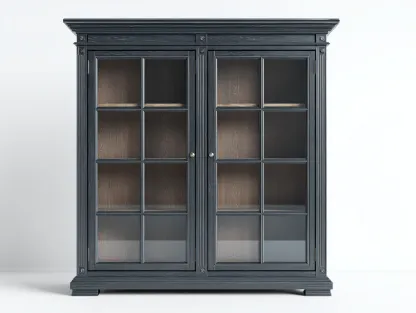 Vitrinas madera y vidrio 120x40x120 cm - gris oscuro - diseño clásico apta para salón-Sofagetio