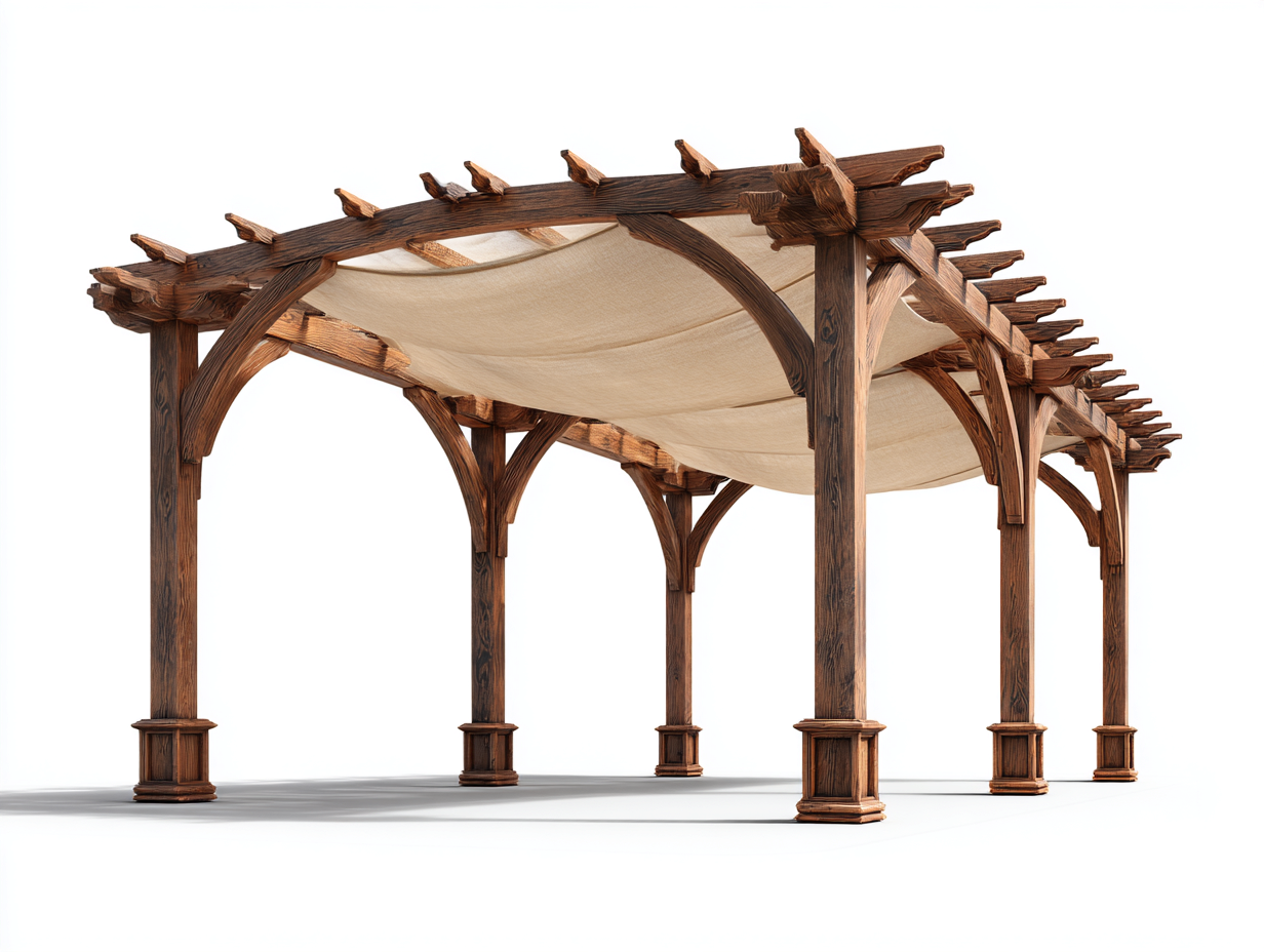 Pérgola de jardín madera con toldo 300x300x240 cm - marrón - diseño rústico para exterior-Sofagetio