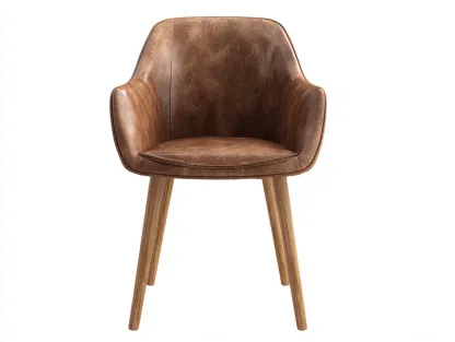 Sillas de comedor tapizadas en cuero sintético 55x55x80 cm - marrón - patas de madera maciza - diseño moderno-Sofagetio