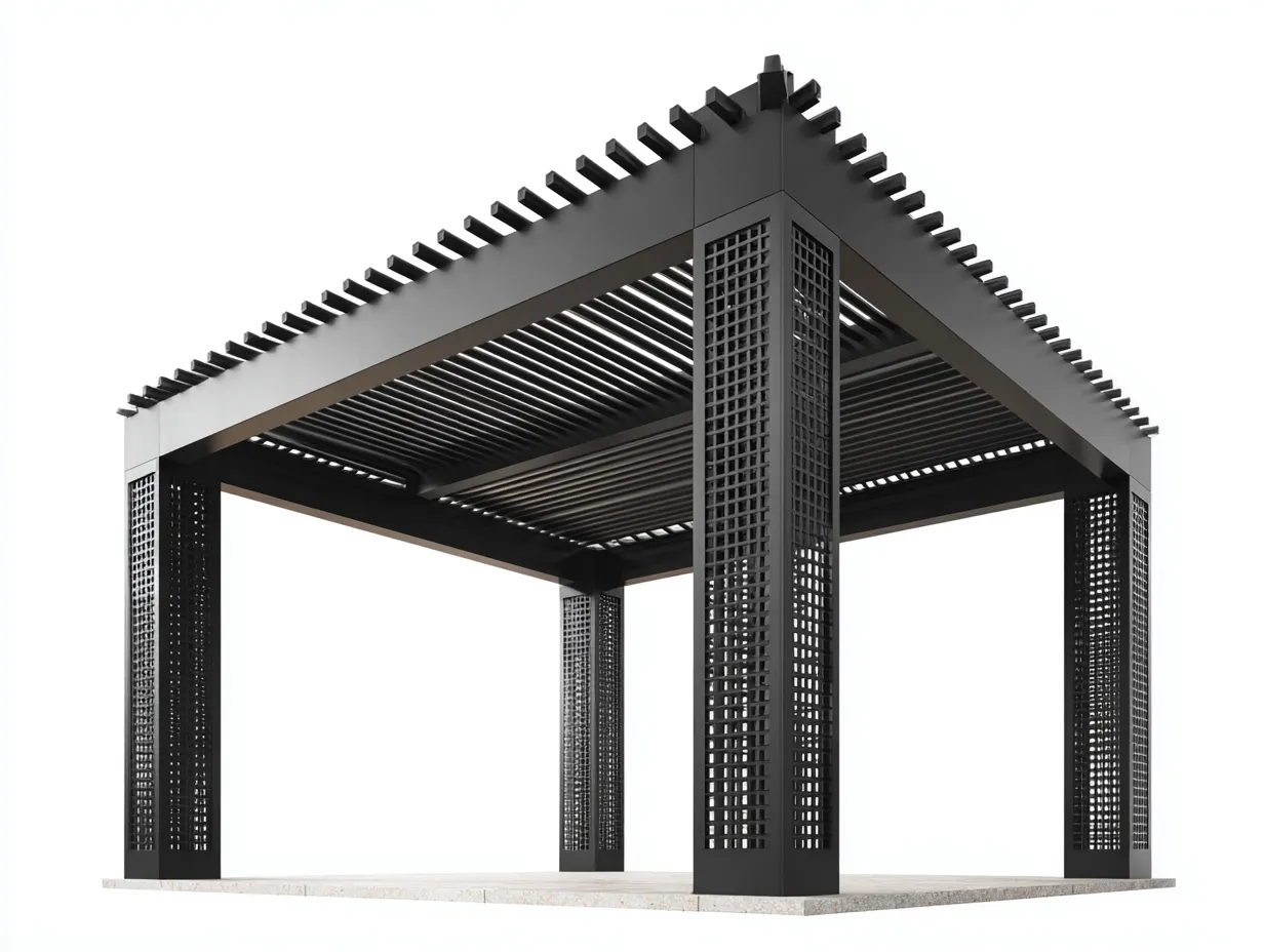 Pérgola de jardín de metal con lamas 300x300x230 cm - negro - estructura resistente - diseño moderno-Sofagetio