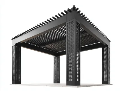 Pérgola de jardín de metal con lamas 300x300x230 cm - negro - estructura resistente - diseño moderno-Sofagetio