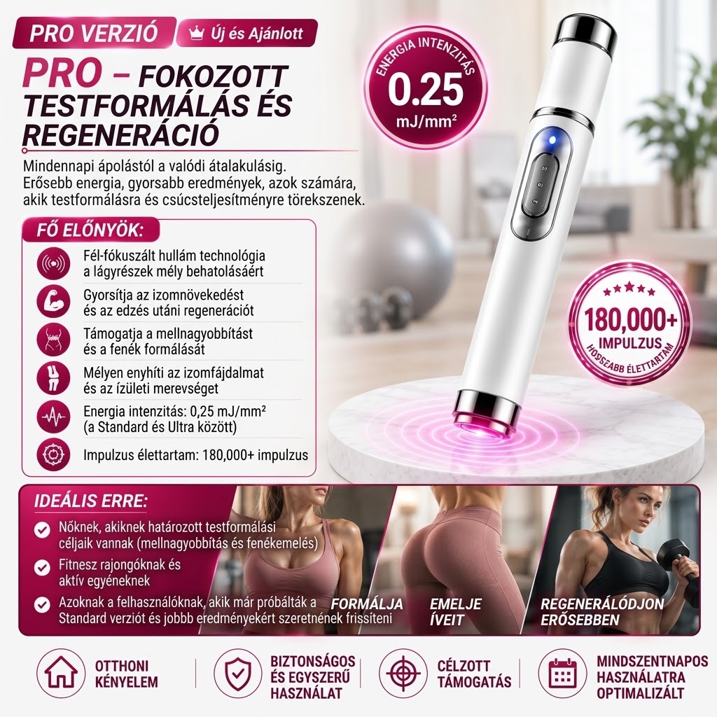 ULTRASONIC SHOCK WAVE BODY REMODELING SYSTEM™ – Fokozza a mell teltségét és megemeli a feneket. Serkenti az izomnövekedést. Fokozza a vérkeringést. Enyhíti a fájdalmat.
