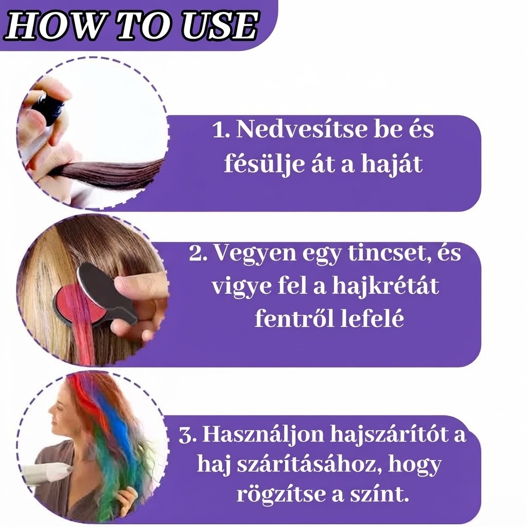 ⏳Utolsó napos akció🔥Ideiglenes hajszínező kréta – 12 lemosható szín🌈 | Nem igényel szőkítést, nem fest tartósan, biztonságos összetevők | Magyar családok körében elismert ✅