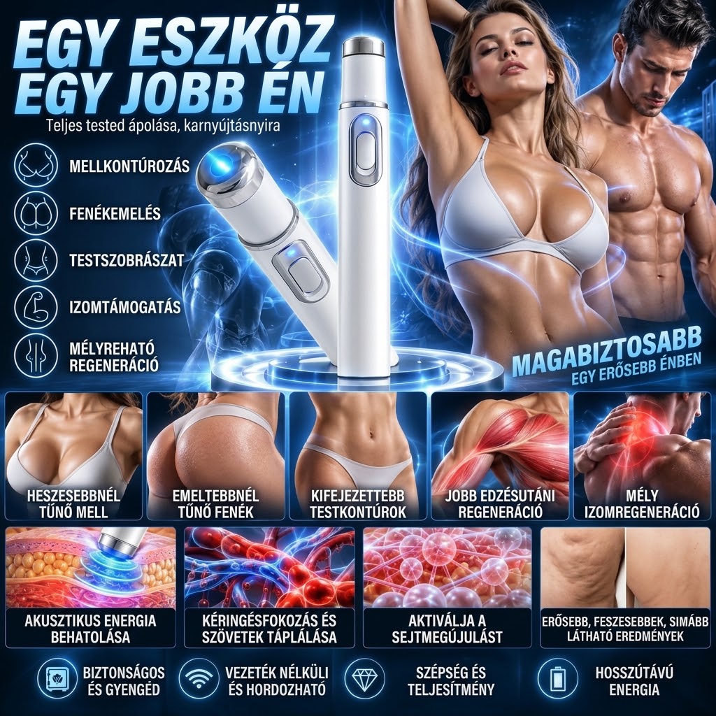 ULTRASONIC SHOCK WAVE BODY REMODELING SYSTEM™ – Fokozza a mell teltségét és megemeli a feneket. Serkenti az izomnövekedést. Fokozza a vérkeringést. Enyhíti a fájdalmat.