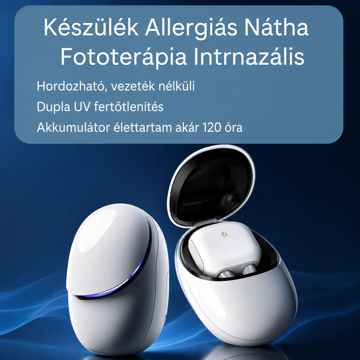 Allergiás nátha elleni készülék, orrlézeres terápia vörös és infravörös fénymasszázzsal, hordozható, újratölthető