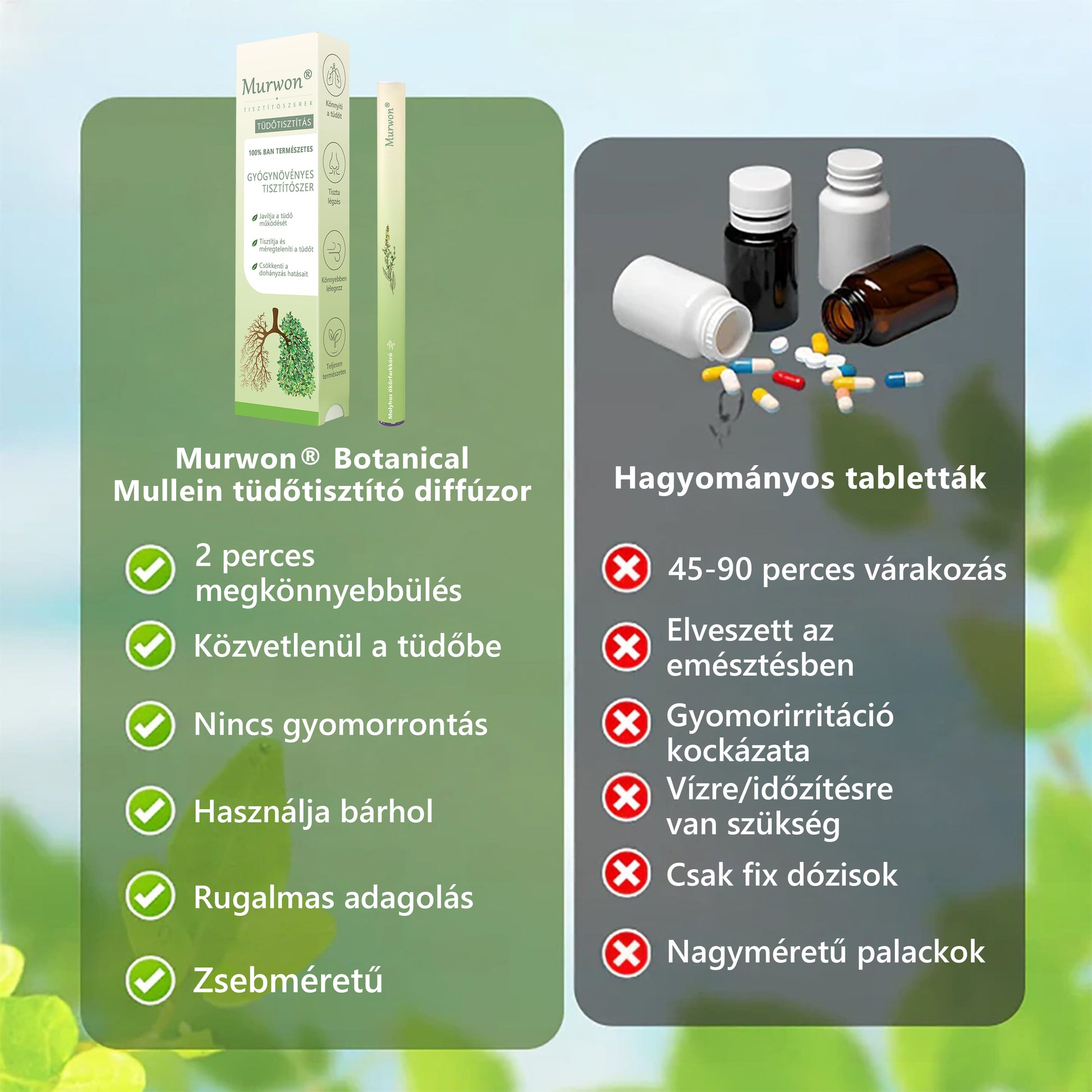 Magyar tulajdonban és üzemeltetésben ✅ Murwon® botanikus ökörfarkkóró (Mullein) tüdőtisztító diffúzor (🫁 köhögés, garatgyulladás, légszomj, köpet, orrdugulás, hörghurut, hörghurut, allergiás tünetek, tüdő diszkomfort) 💚