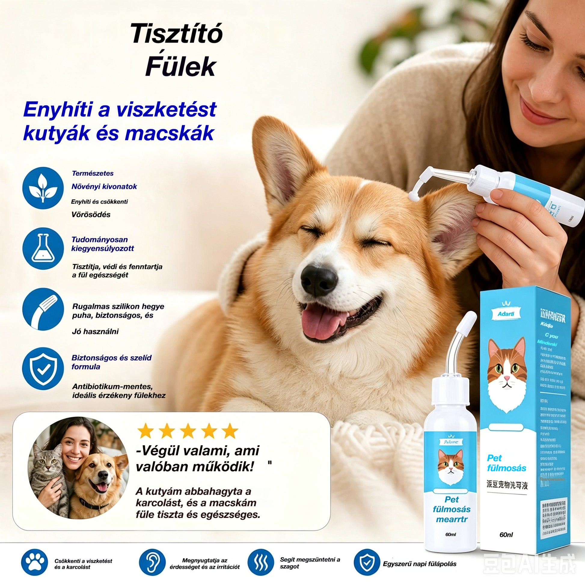 🐶2 tétel 11000 Ft.🐱 Fültisztító kutyák és macskák fülviszketésének enyhítésére.