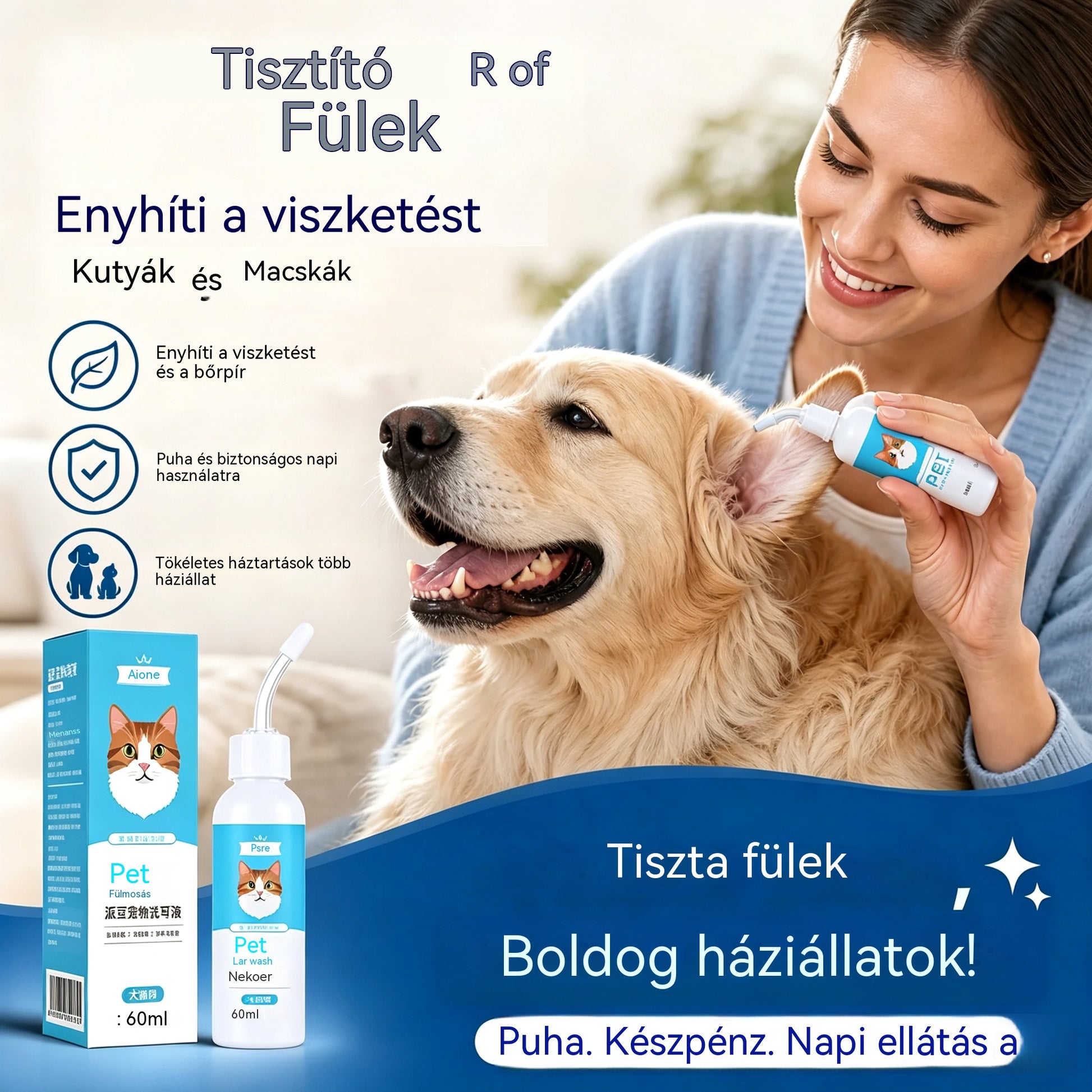 🐶2 tétel 11000 Ft.🐱 Fültisztító kutyák és macskák fülviszketésének enyhítésére.