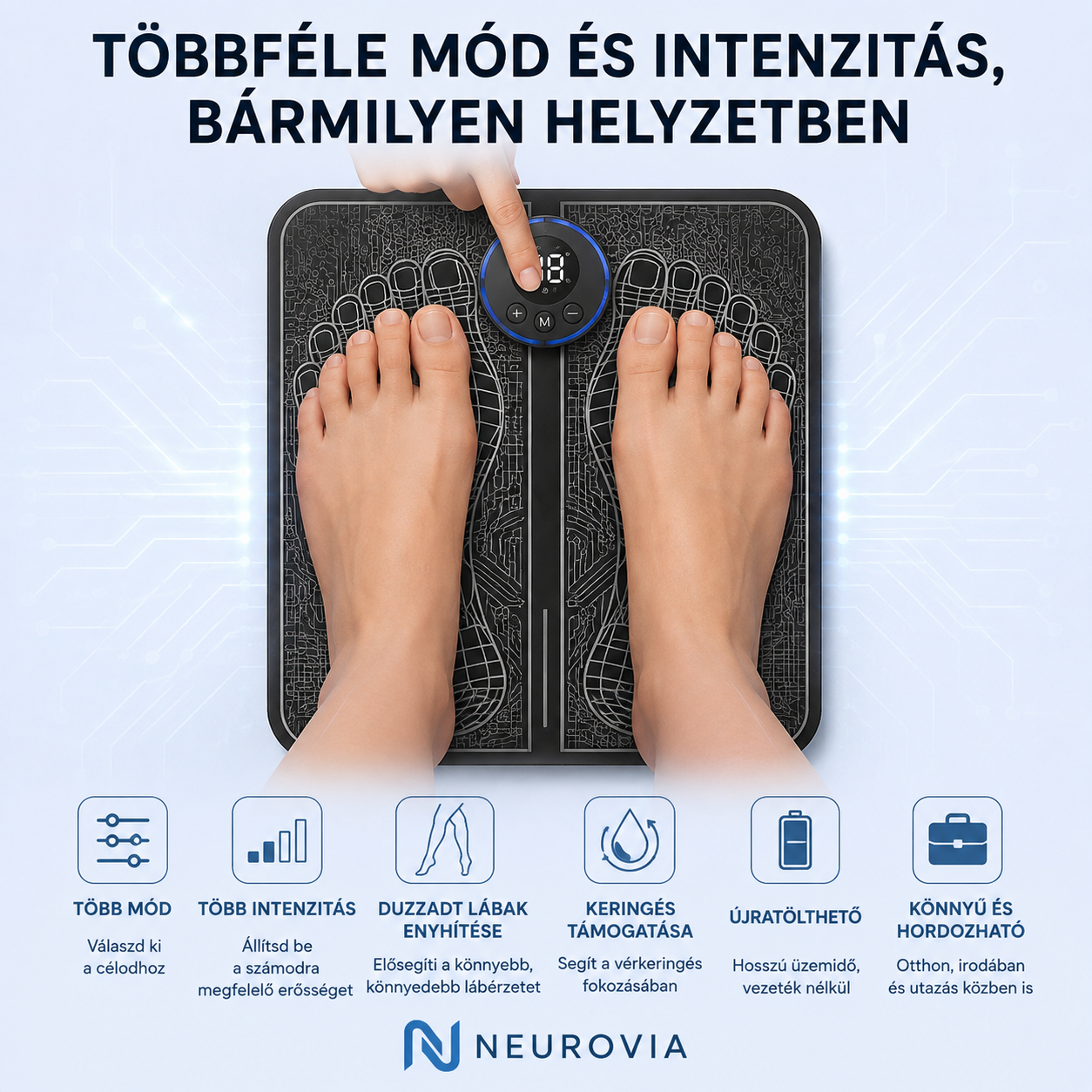 MA: 1+1 INGYEN! Neurovia™ EMS Lábaktiváló Kezelés Duzzadt, nehéz vagy gyengének érződő lábakra – otthoni használatra.