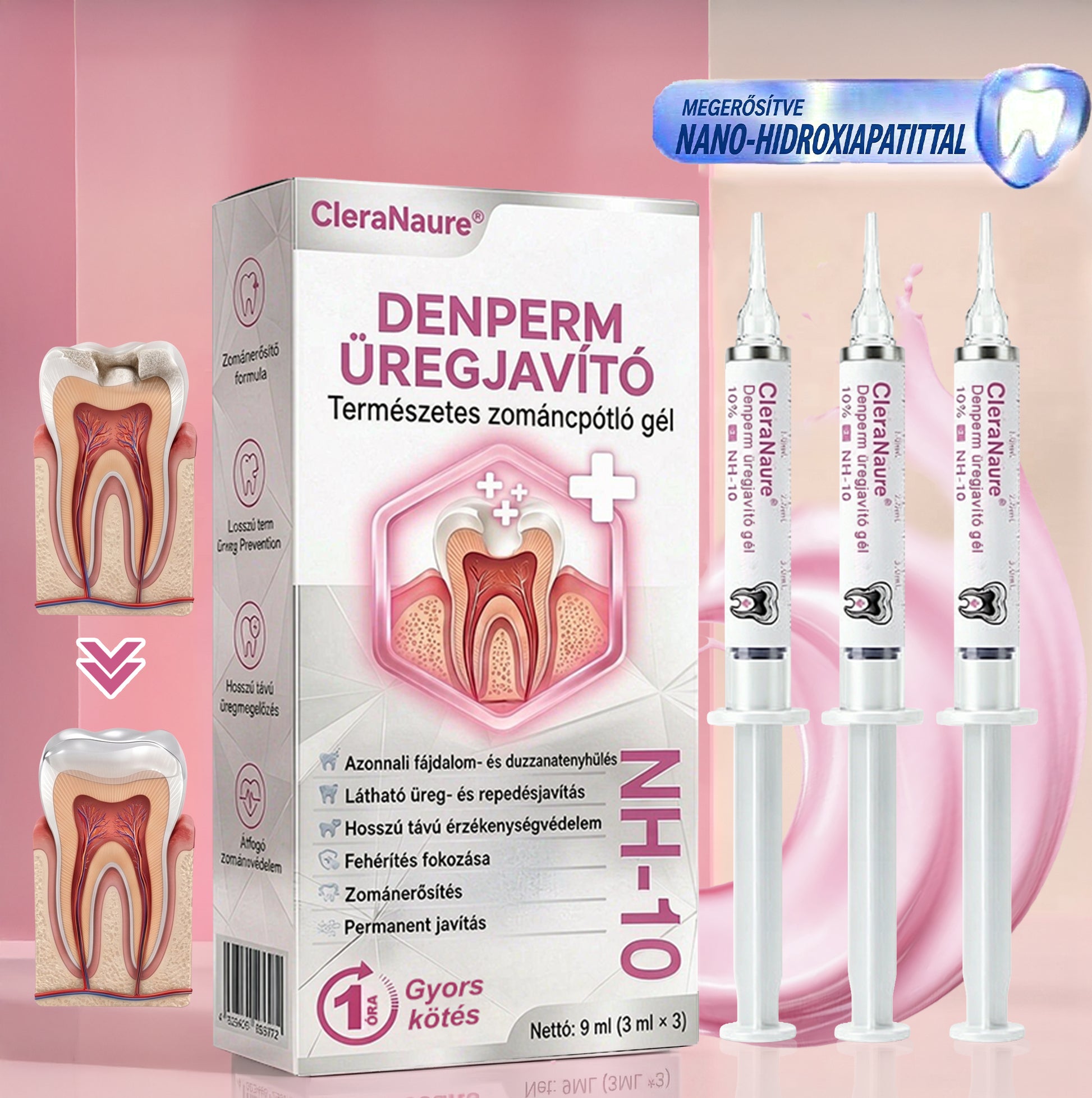 🛡️CleraNaure® DenPerm Üregjavító Természetes Zománctömő Gél