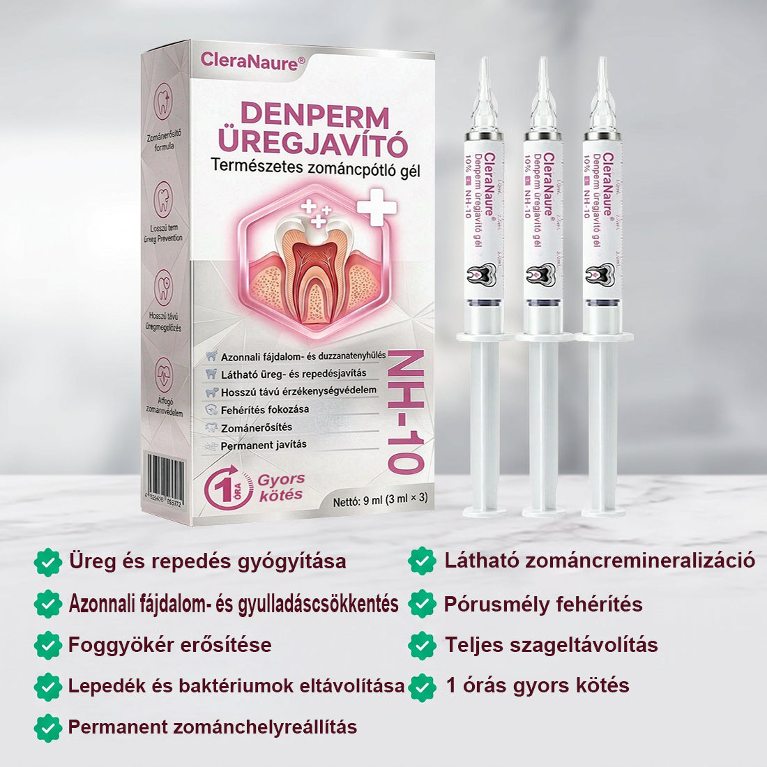 🛡️CleraNaure® DenPerm Üregjavító Természetes Zománctömő Gél