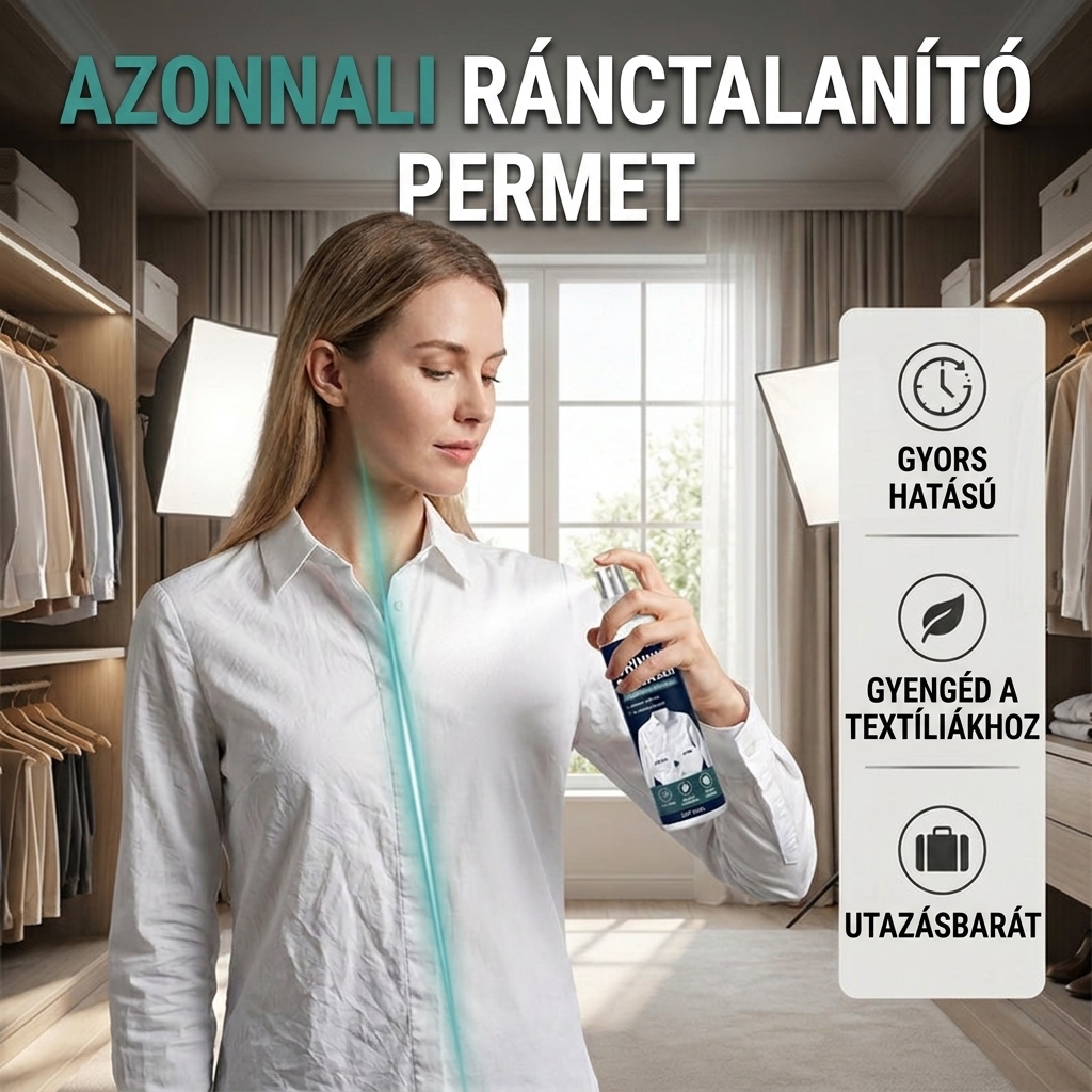 👔✨ Azonnali ránctalanítás – vasalás nélkül, utazáshoz kész, tapadásmentes és friss.