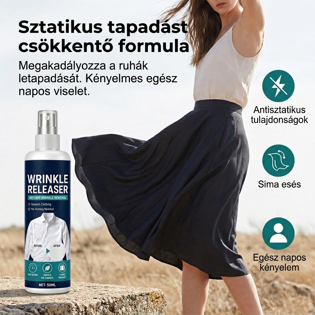 👔✨ Azonnali ránctalanítás – vasalás nélkül, utazáshoz kész, tapadásmentes és friss.