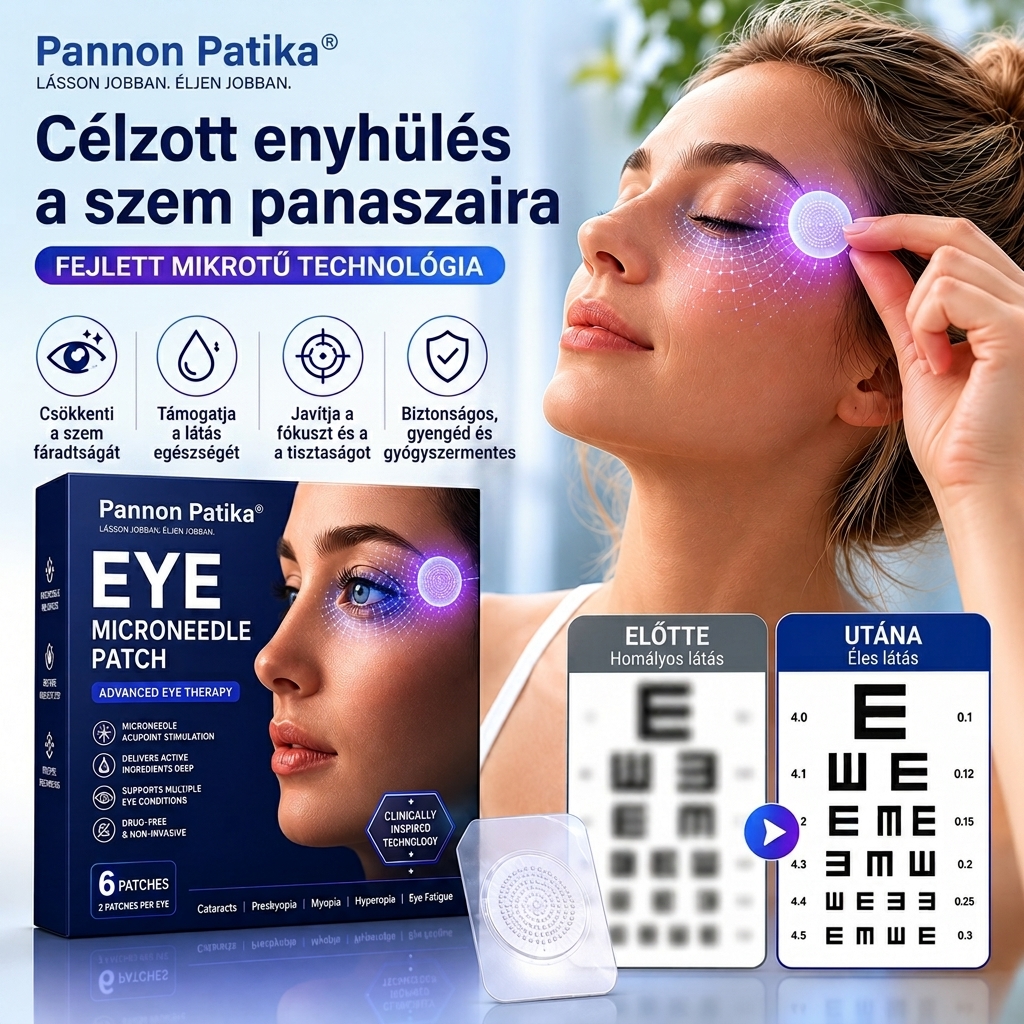 Pannon Patika™ Transzdermális Látásjavító Szem Mikrotüske Tapasz ✅ FDA által jóváhagyva (Alkalmas presbiópiára, száraz szem szindrómára, glaukómára és szürkehályogra)