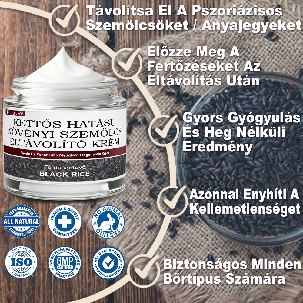 💥 Pureluxo® Fekete Rizses Bőrregeneráló Krém 👨‍⚕️ (Szemölcsök, bőrkinövések, foltok és hiperpigmentáció kezelésére)