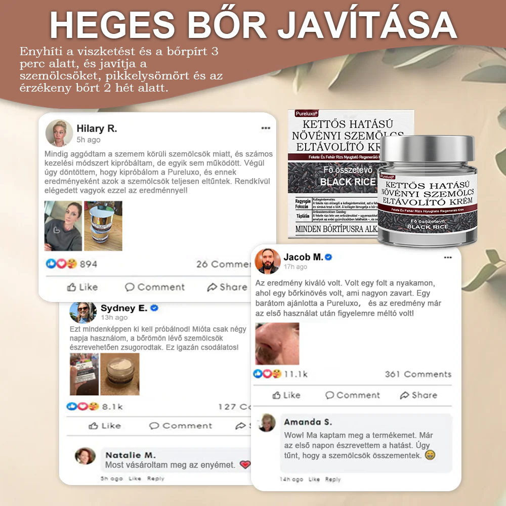💥 Pureluxo® Fekete Rizses Bőrregeneráló Krém 👨‍⚕️ (Szemölcsök, bőrkinövések, foltok és hiperpigmentáció kezelésére)
