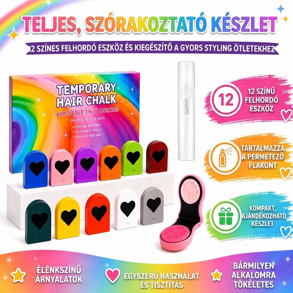 ⏳Utolsó napos akció🔥Ideiglenes hajszínező kréta – 12 lemosható szín🌈 | Nem igényel szőkítést, nem fest tartósan, biztonságos összetevők | Magyar családok körében elismert ✅