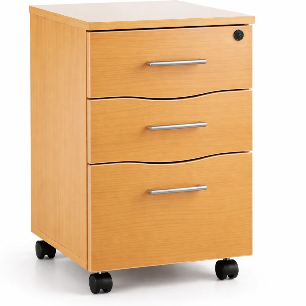 Mobiler Rollschrank mit 3 abschließbaren Schubladen in Buche
