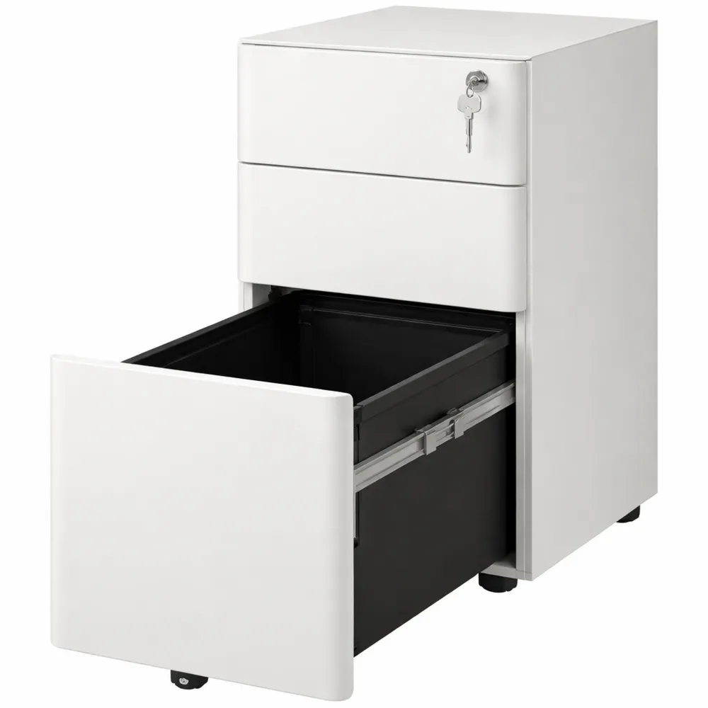 Mobiler Rollcontainer mit Schubladen und Rollen, Praktischer Druckertisch für Büro und Home Office