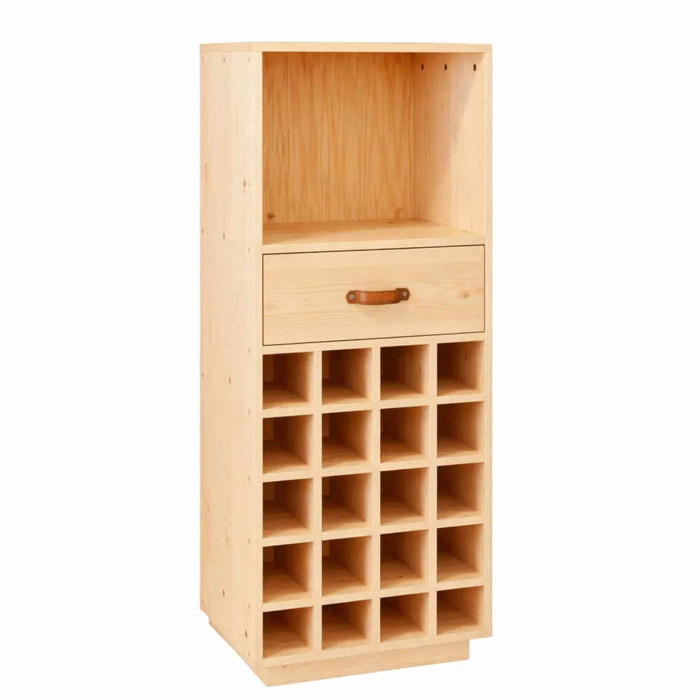 Massivholz Weinschrank mit Glashalterung, Kiefernholz, 45 x 34 x 100 cm