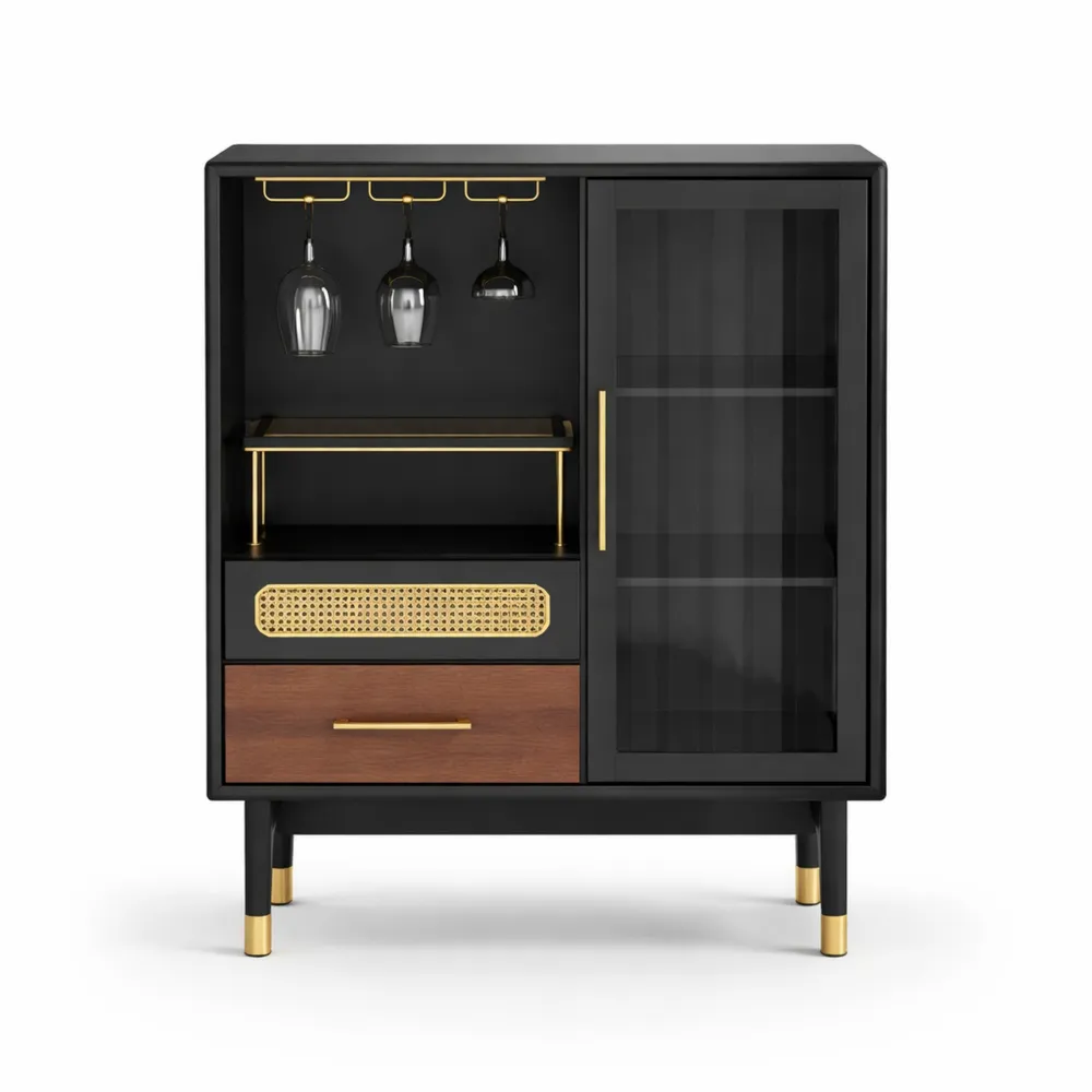 Moderner Weinschrank mit Glashalter und Schubladen