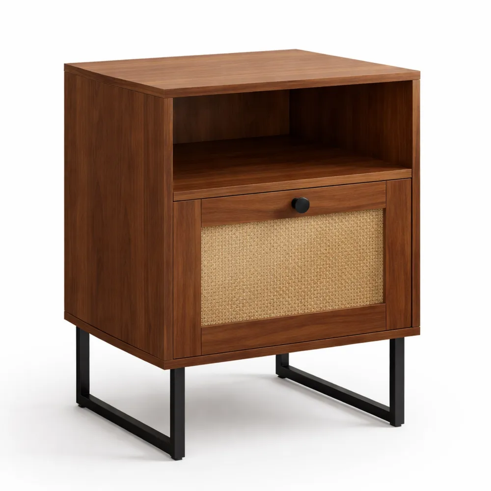 Moderner Holz-Nachttisch mit Schublade und Regal für Schlafzimmer