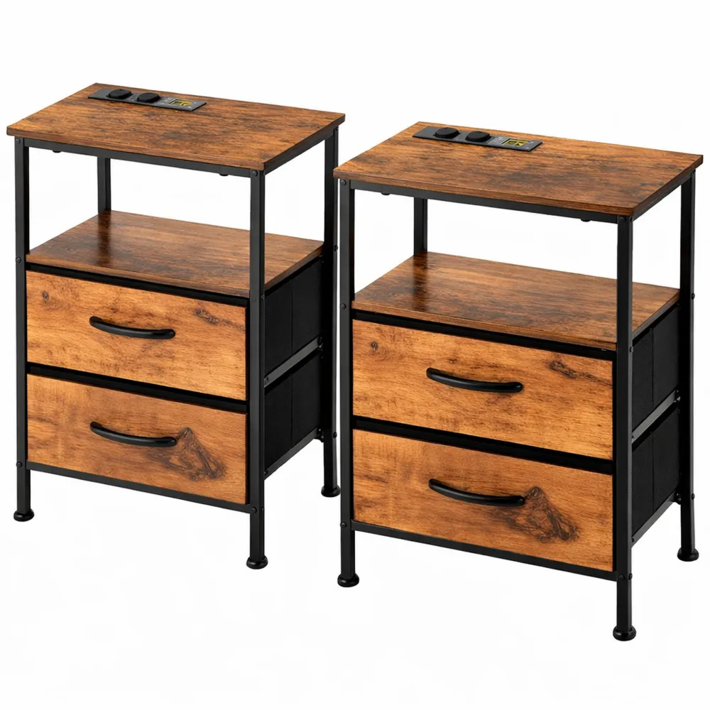 Nachttisch-Set mit USB und Steckdosen, ideal für Schlafzimmer und kleine Räume