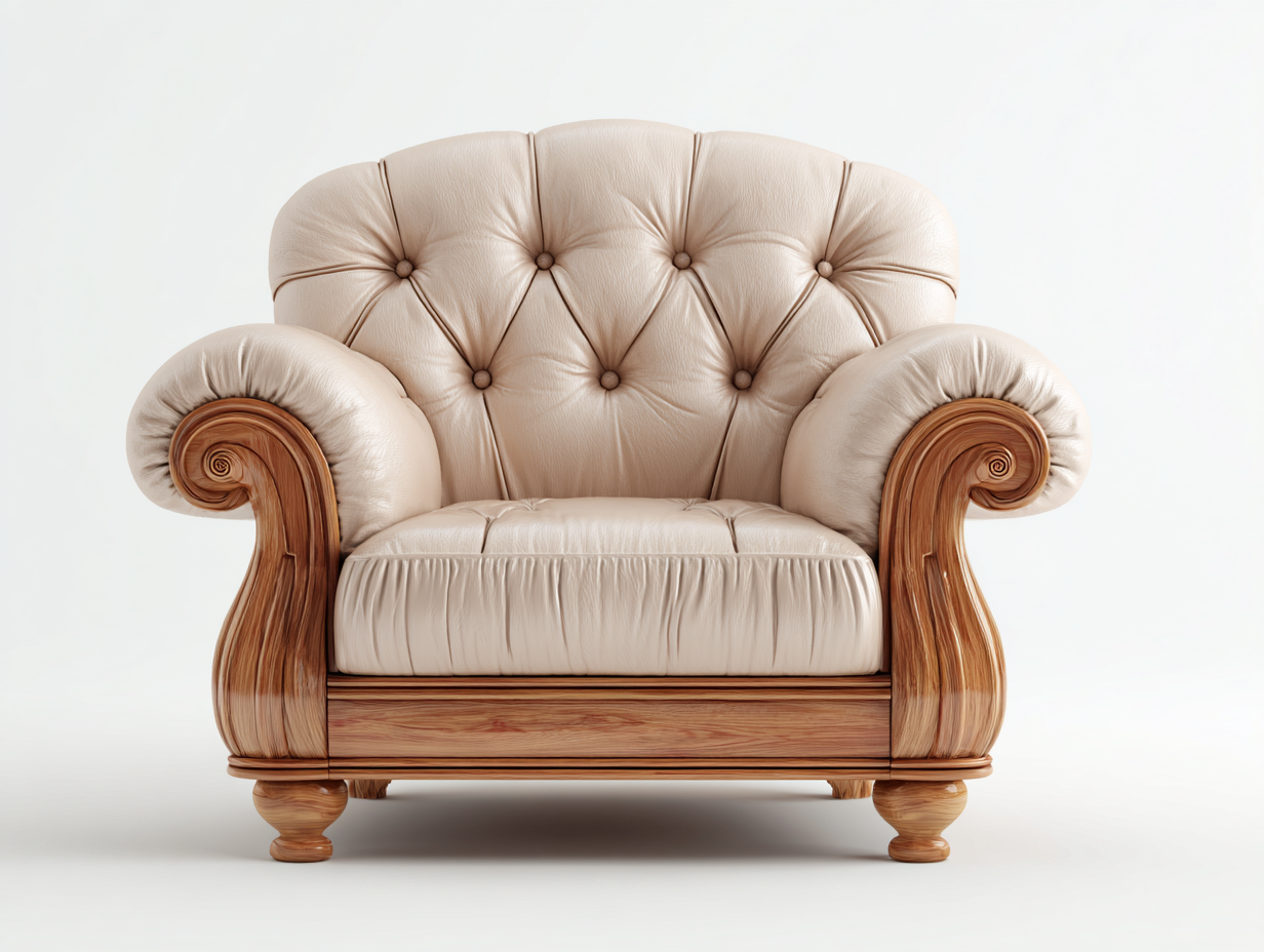 Sillones tapizados de cuero sintético con estructura de madera 95x90x95 cm - beige-marrón - diseño clásico acolchado-Nookgetlab