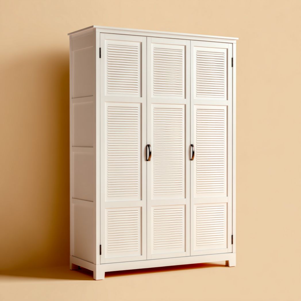 Szafa z drewna sosnowego z drzwiami żaluzjowymi, trzydrzwiowa garderoba-Sara Furniture