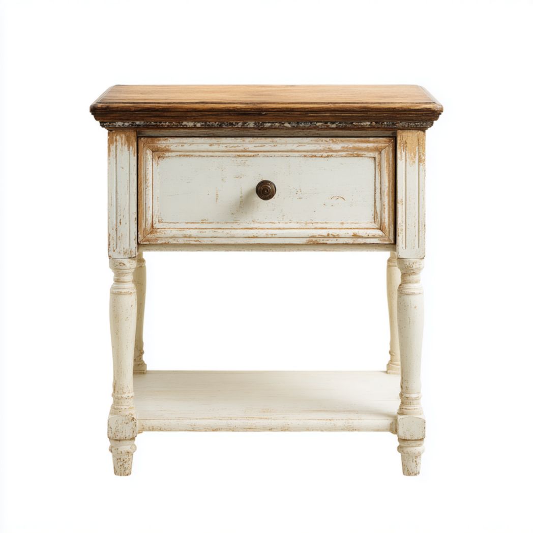 Szafka nocna z jedną szufladą lite drewno sosnowe biała przecierana-Sara Furniture