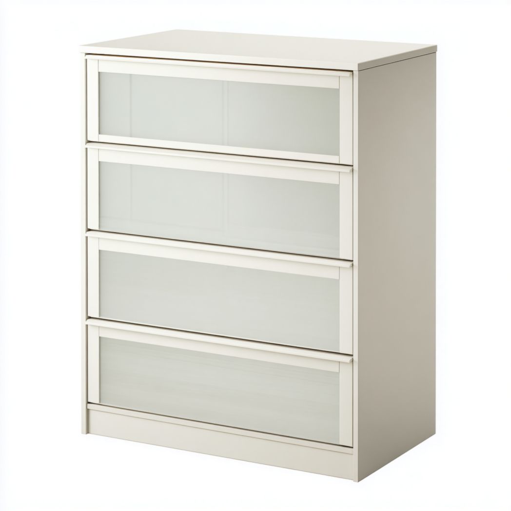 Komoda z 4 szufladami, płyta wiórowa i szkło hartowane, biała-Sara Furniture