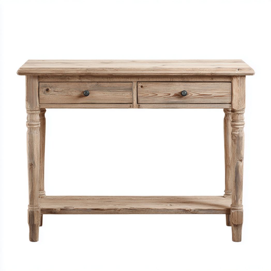 Konsola z 2 szufladami i półką, drewno sosnowe, kolor naturalny-Sara Furniture