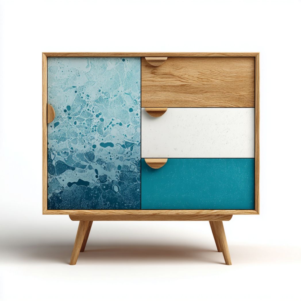 Komoda z 1 drzwiami i 3 szufladami, rama dębowa, kolorowe fronty-Sara Furniture