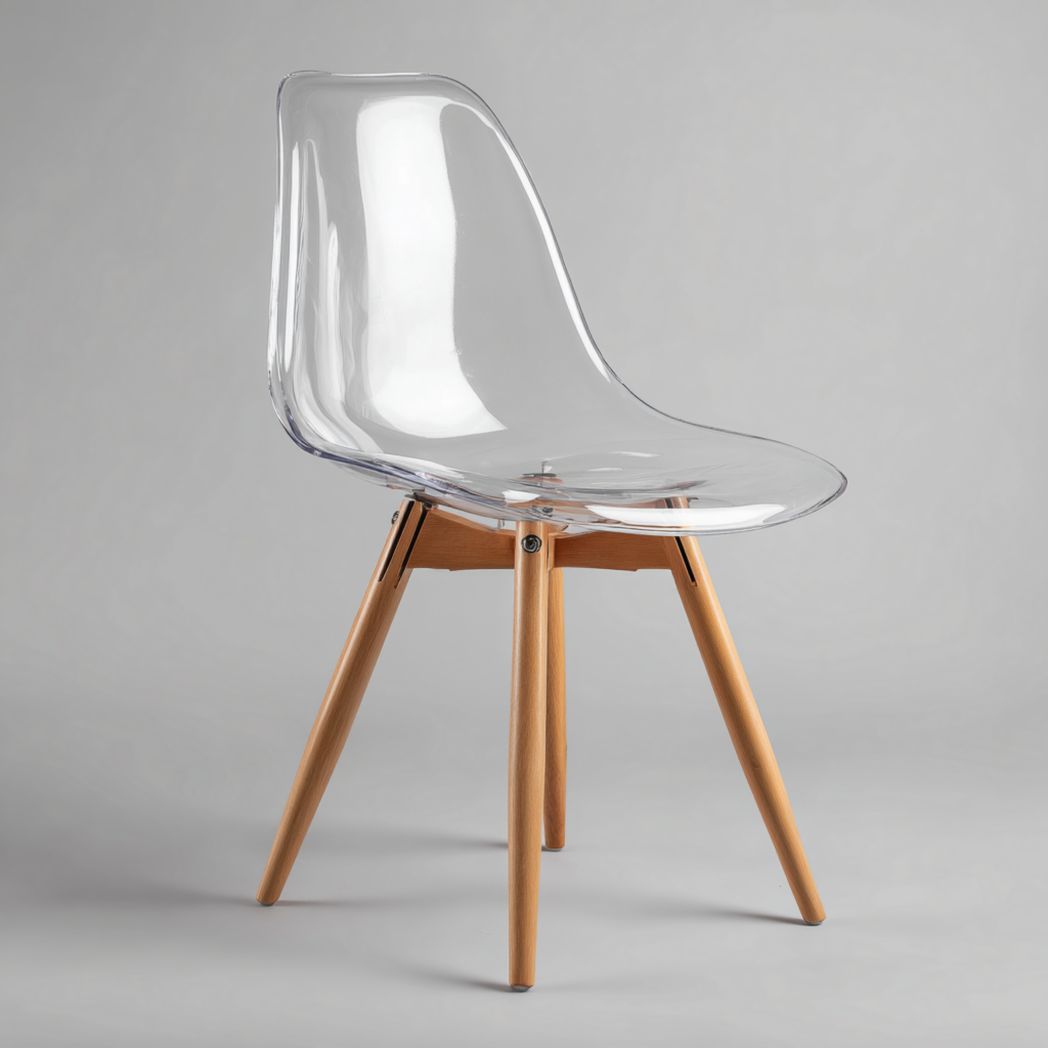 Krzesło przezroczyste siedzisko poliwęglan nogi lite drewno bukowe stal-Sara Furniture