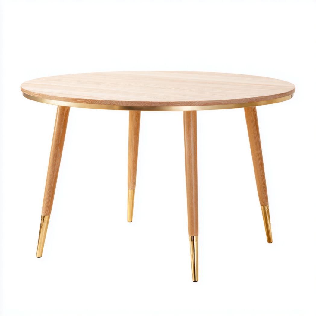 Okrągły stół kawowy z blatem dębowym i metalowymi detalami-Sara Furniture