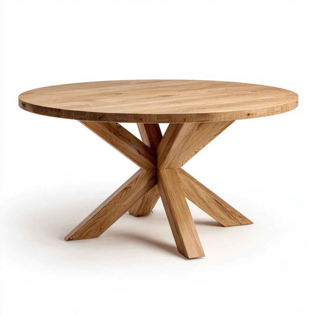 Okrągły stół z litego drewna dębowego na skrzyżowanych nogach, średnica 120 cm-Tampa Furniture