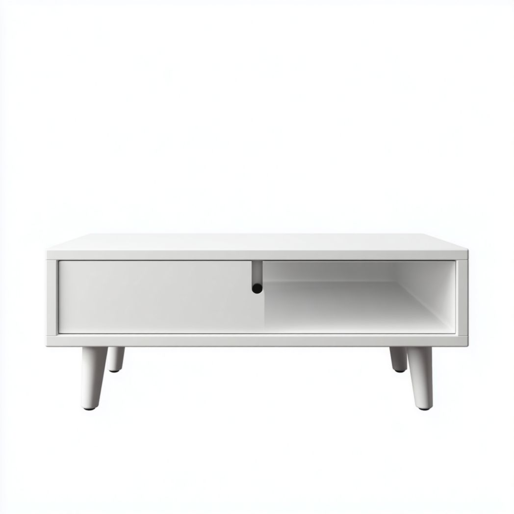 Stolik kawowy z szufladą i półką, biały blat i nóżki-Tampa Furniture