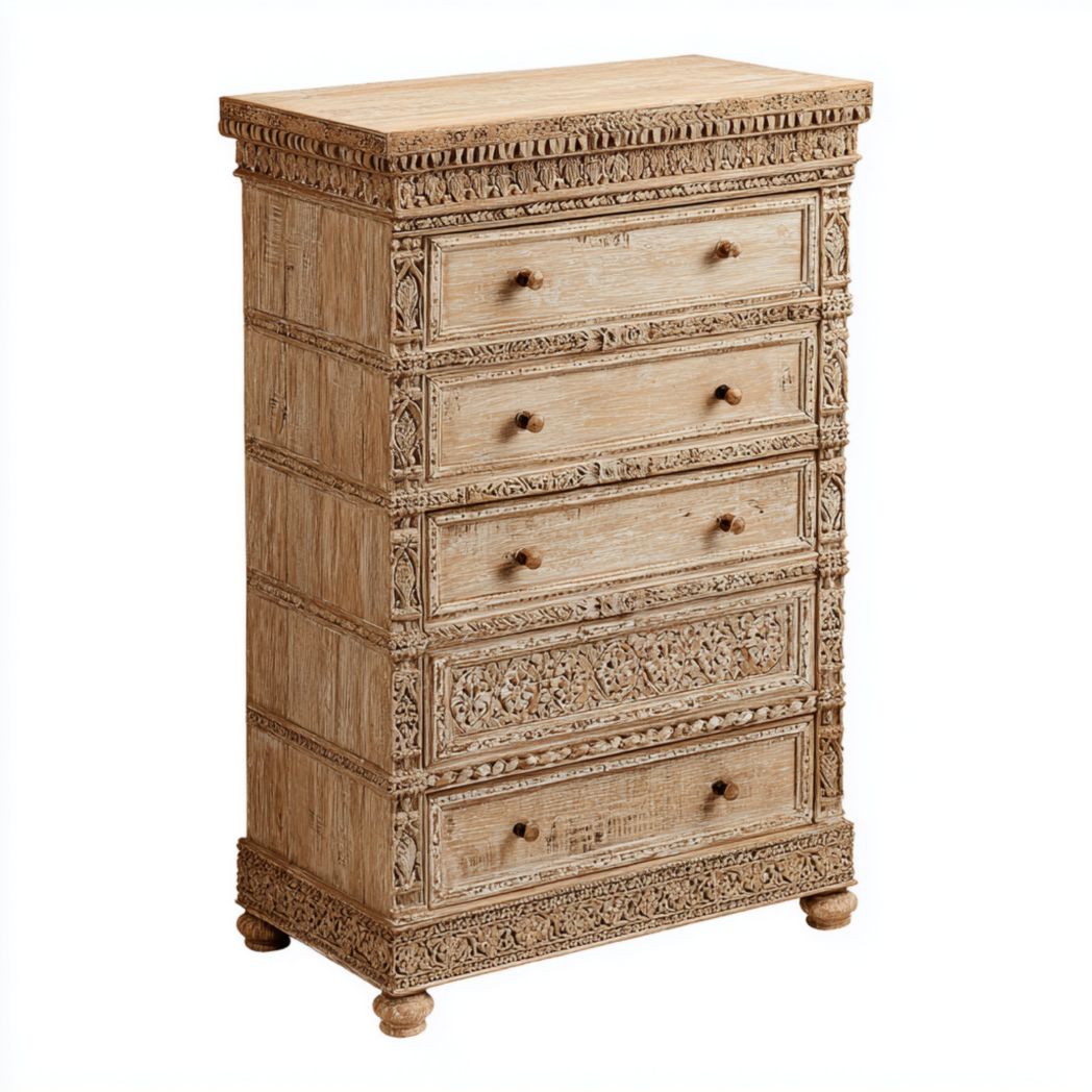 Szafka z drewna dębowego i plecionki rattanowej, dwudrzwiowa komoda-Tampa Furniture