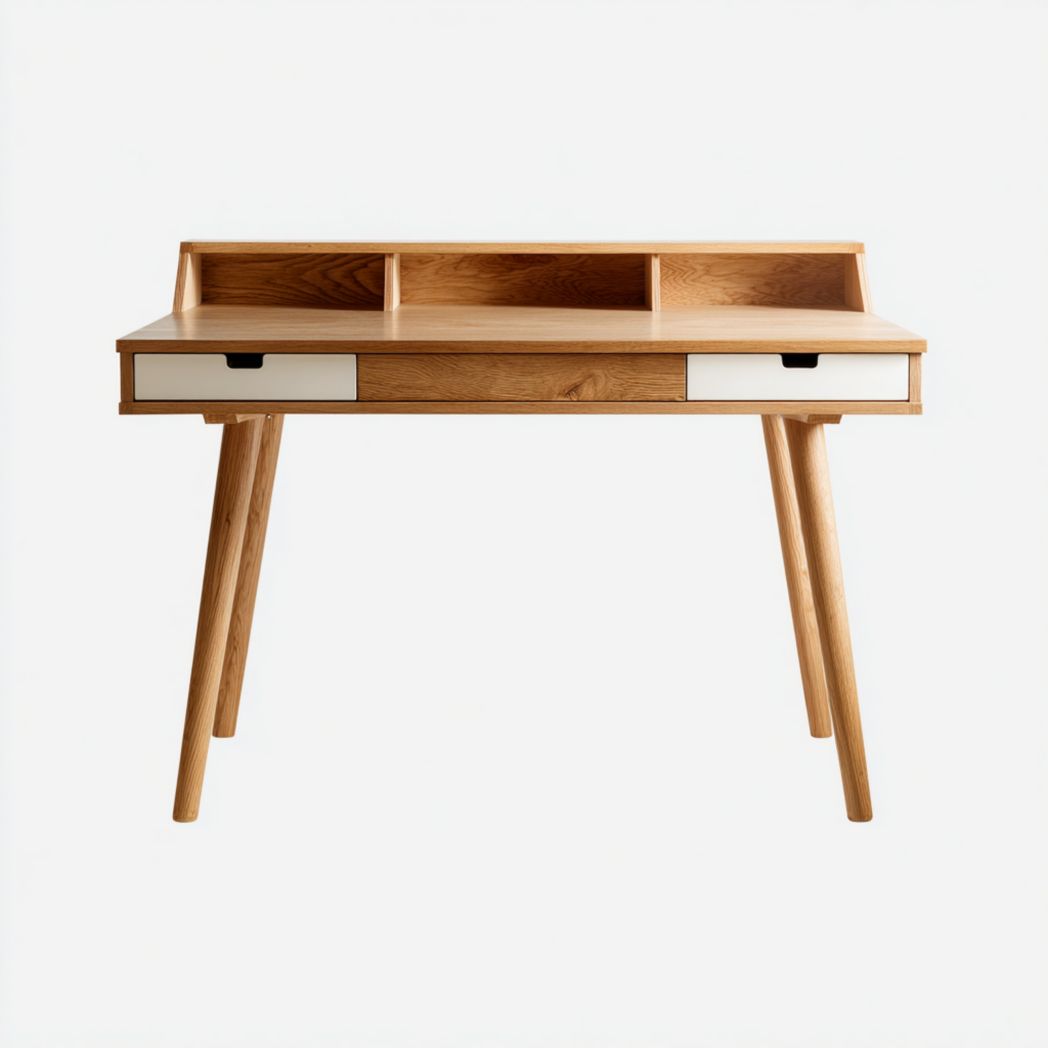 Biurko z drewna dębowego z nadstawką i trzema szufladami 120x60 cm-Tampa Furniture