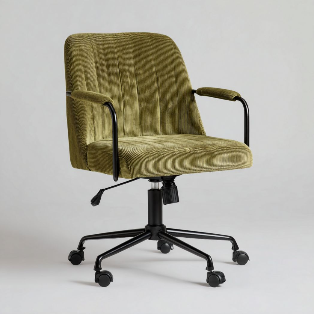 Obrotowe krzesło biurowe z tkaniny sztruksowej i metalu na kółkach-Tampa Furniture