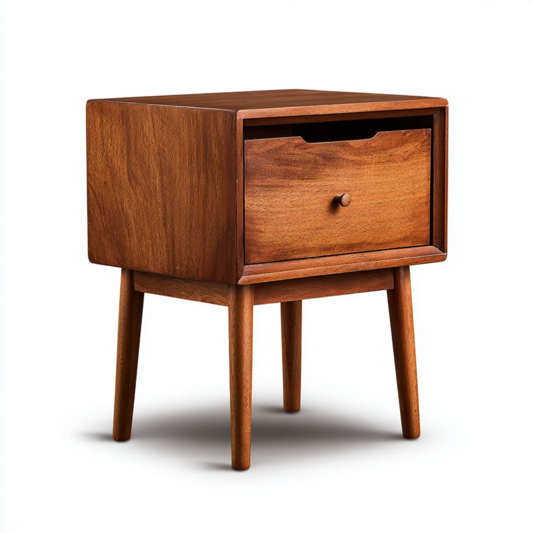 Szafka nocna z jedną szufladą lite drewno orzechowe nogi drewniane-Tampa Furniture