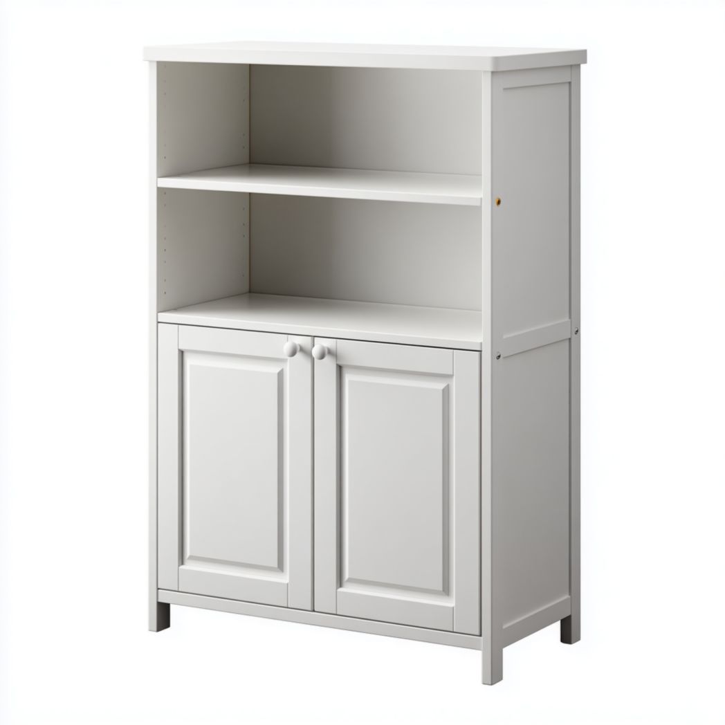 Szafka z 2 drzwiami i otwartą półką, płyta wiórowa, biała-Tampa Furniture