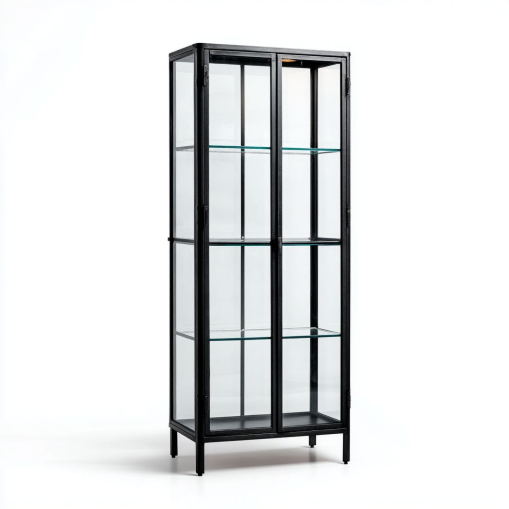 Witryna wysoka z 2 drzwiami, stal i szkło hartowane, czarna-Tampa Furniture
